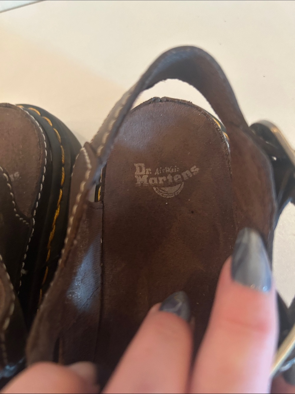Dr. Martens women’s Brown Floral Cutout Leather Sandals - Picture 2 of 4